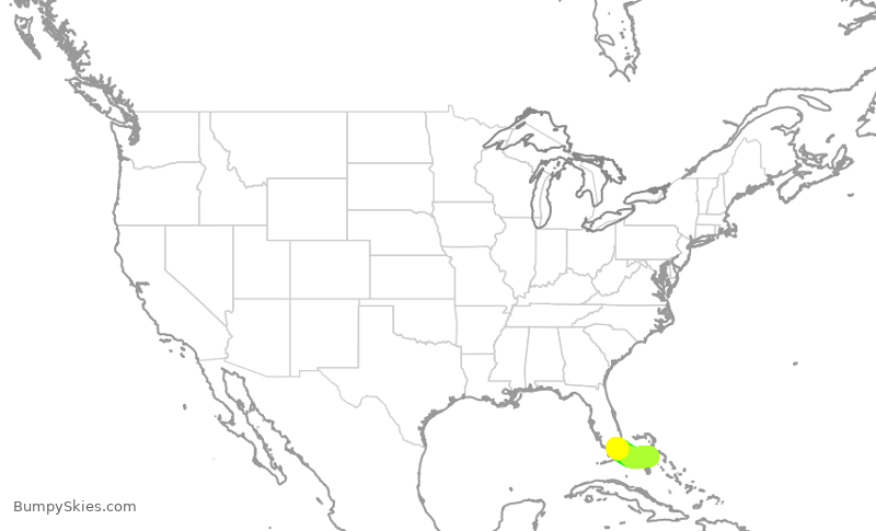 Turbulence forecast map for AAL927, NAS to MIA