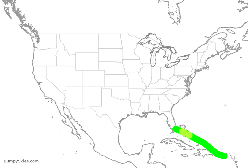 Turbulence forecast map for AAL928, MIA to STX