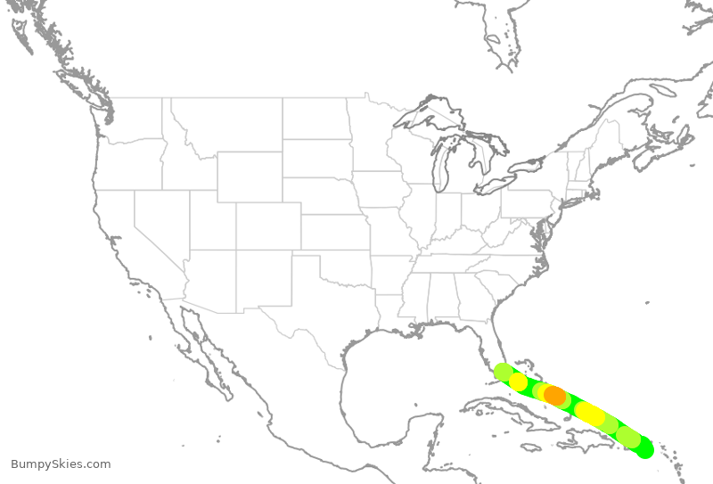 Turbulence forecast map for AAL928, STX to MIA