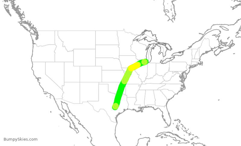 Turbulence forecast map for AAL935, ORD to AUS