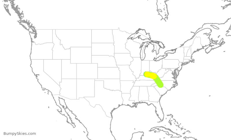 Turbulence forecast map for AAL936, SDF to CLT