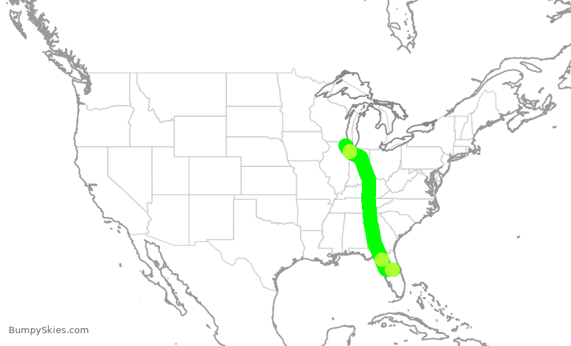 Turbulence forecast map for AAL938, MCO to ORD