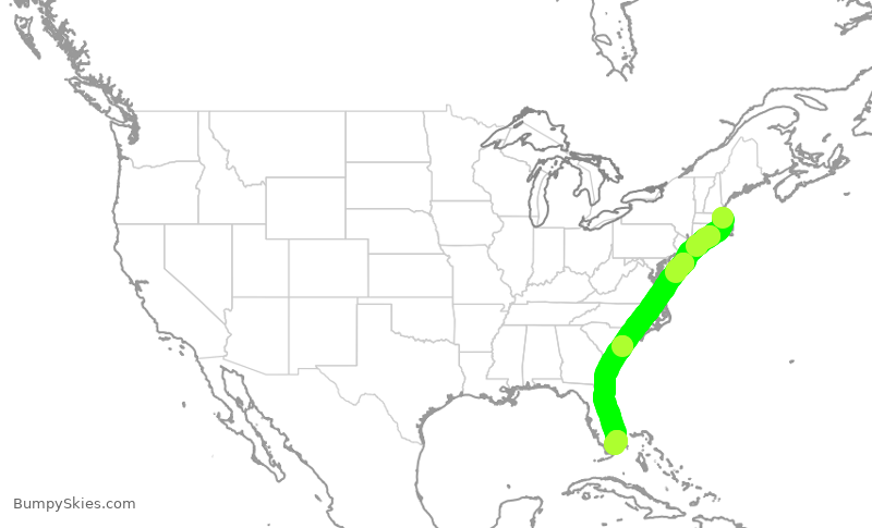 Turbulence forecast map for AAL940, BOS to MIA