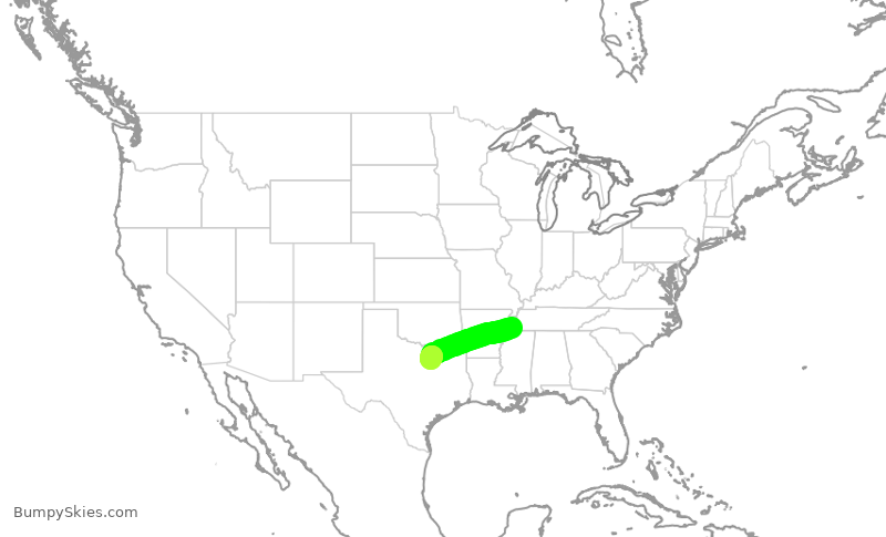 Turbulence forecast map for AAL940, MEM to DFW