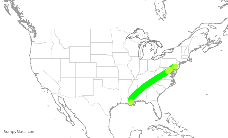 Turbulence forecast map for AAL942, PHL to MSY