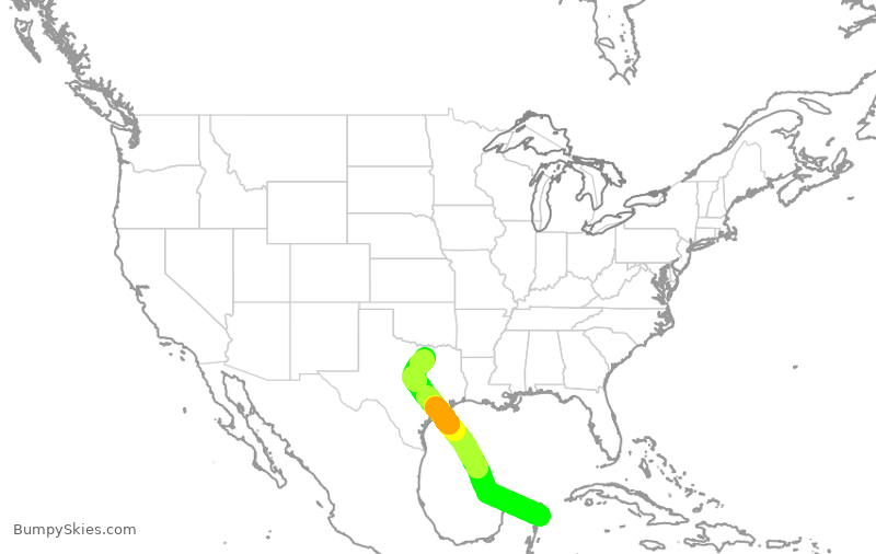 Turbulence forecast map for AAL942, CZM to DFW