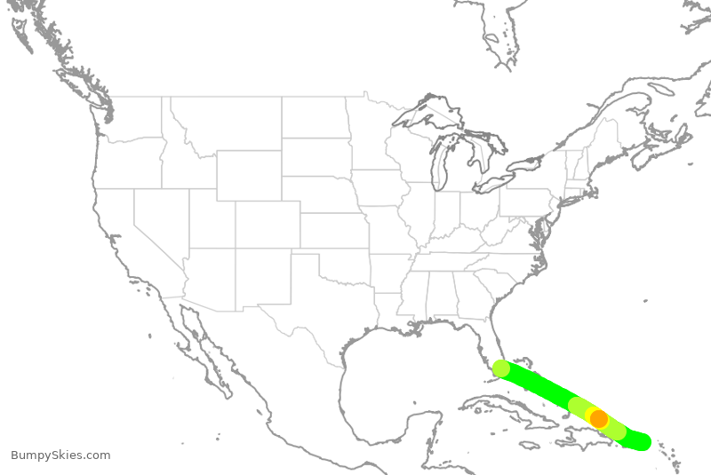Turbulence forecast map for AAL943, MIA to STT
