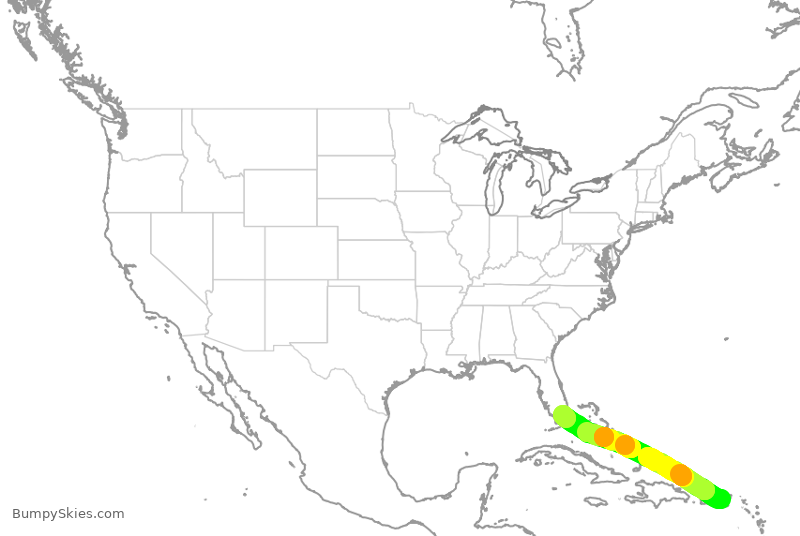 Turbulence forecast map for AAL943, STT to MIA