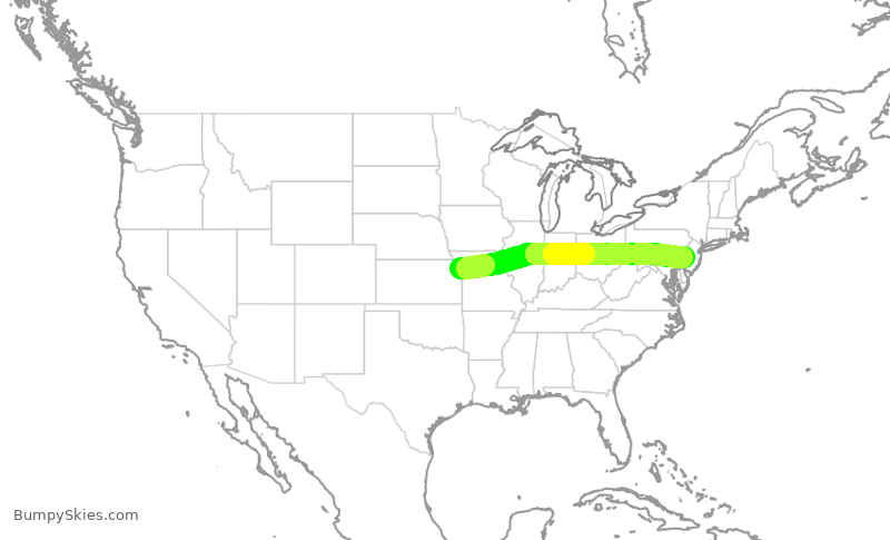 Turbulence forecast map for AAL946, MCI to PHL