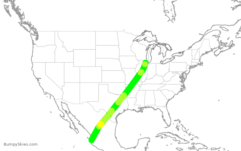 Turbulence forecast map for AAL947, ORD to MPR