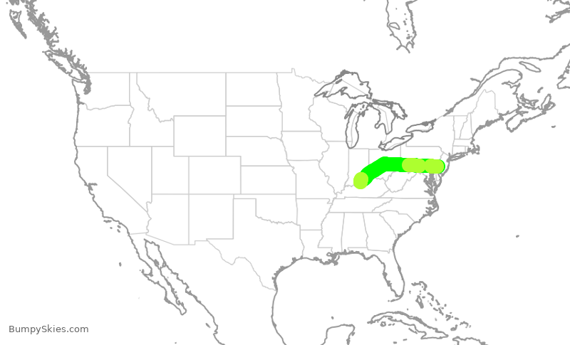 Turbulence forecast map for AAL948, PHL to SDF