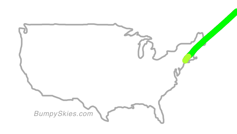 Map of continental US with illustrated flight path and turbulence forecast (described in text below)