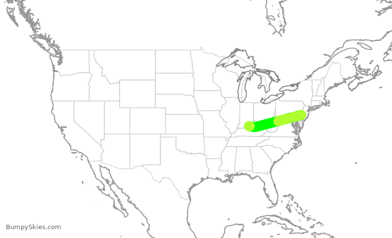 Turbulence forecast map for AAL952, SDF to PHL
