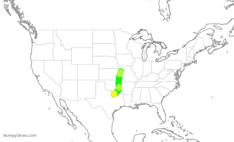 Turbulence forecast map for AAL955, MCI to DFW