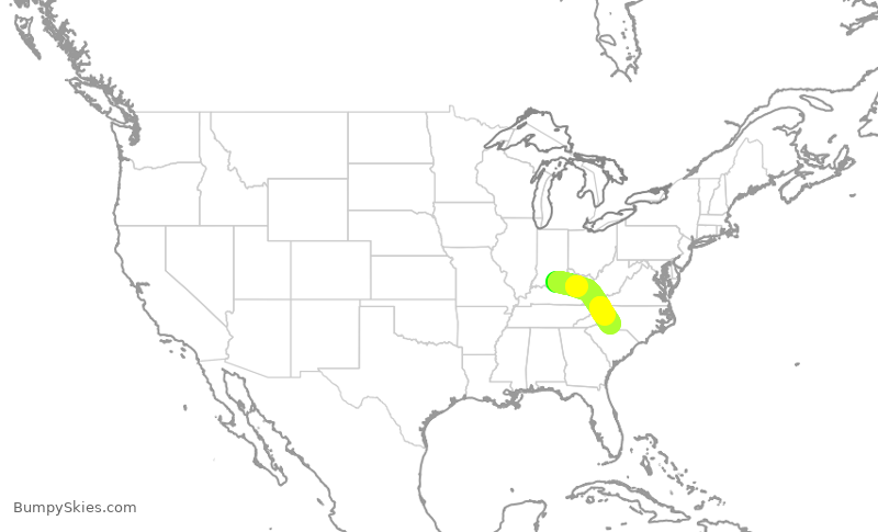 Turbulence forecast map for AAL958, SDF to CLT