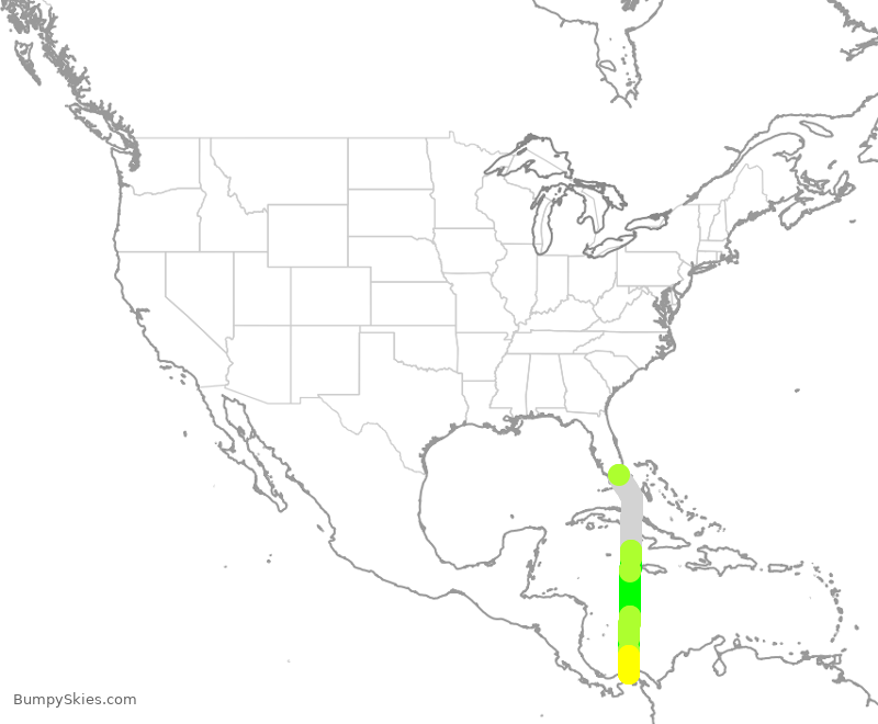 Turbulence forecast map for AAL959, MIA to PTY