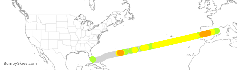 Turbulence forecast map for AAL9600, EBL to MIA