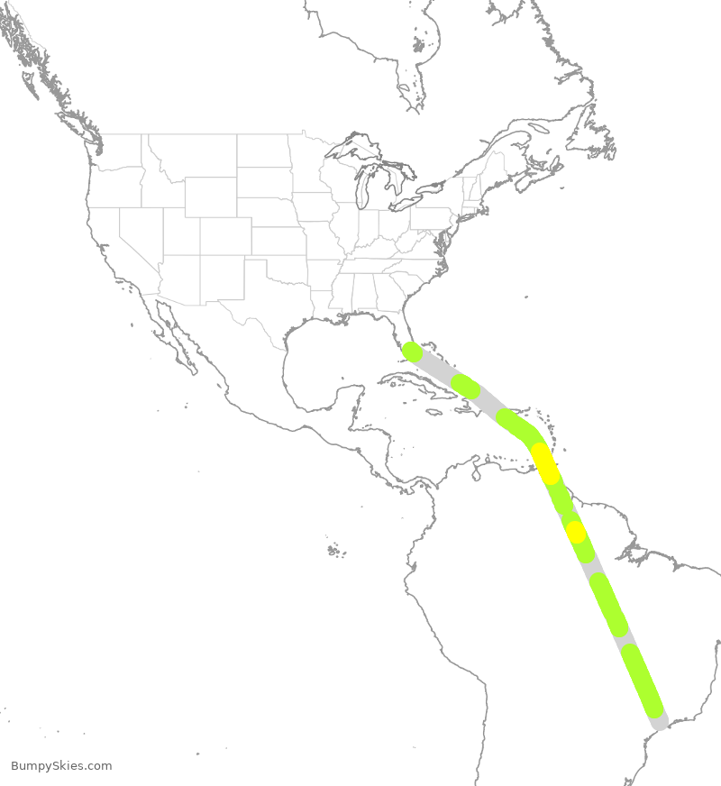 Turbulence forecast map for AAL9600, GRU to MIA