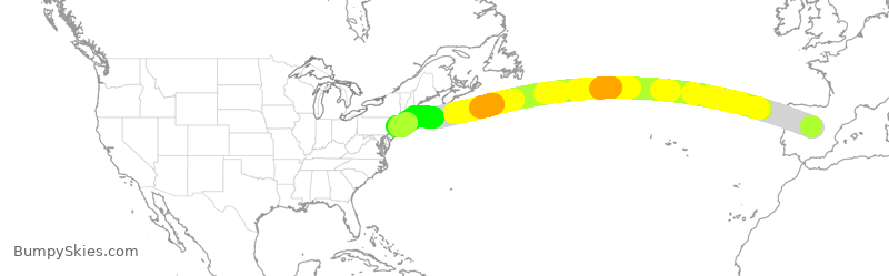 Turbulence forecast map for AAL9601, MAD to JFK