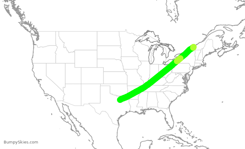 Turbulence forecast map for AAL9602, DFW to YUL