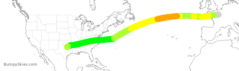 Turbulence forecast map for AAL9603, CDG to DFW