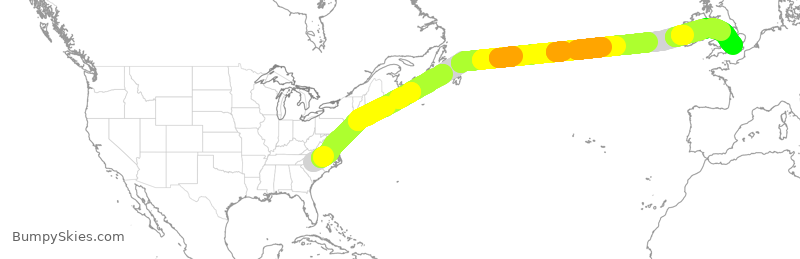 Turbulence forecast map for AAL9604, CLT to LHR