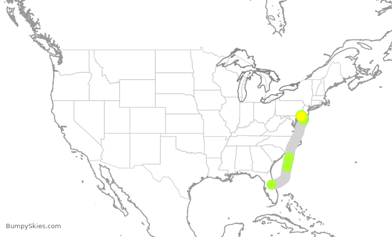 Turbulence forecast map for AAL9604, MCO to PHL