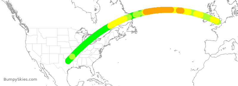 Turbulence forecast map for AAL9605, LHR to DFW