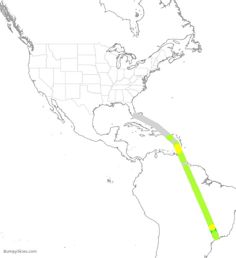 Turbulence forecast map for AAL9607, MIA to BGR