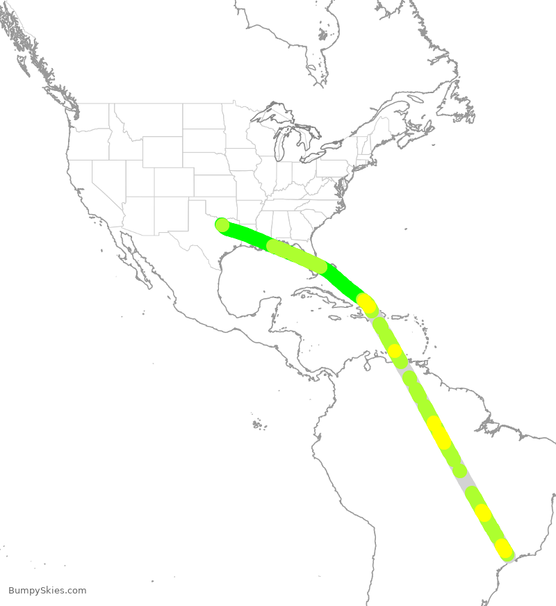 Turbulence forecast map for AAL9607, GRU to DFW