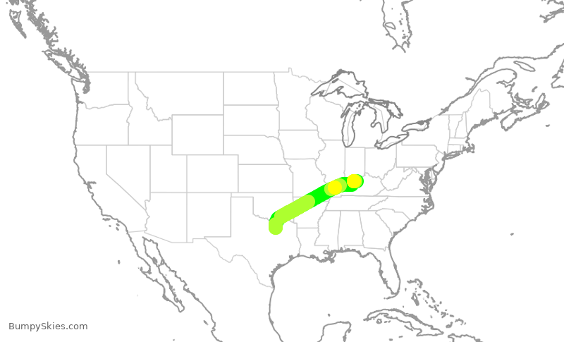 Turbulence forecast map for AAL960, DFW to SDF