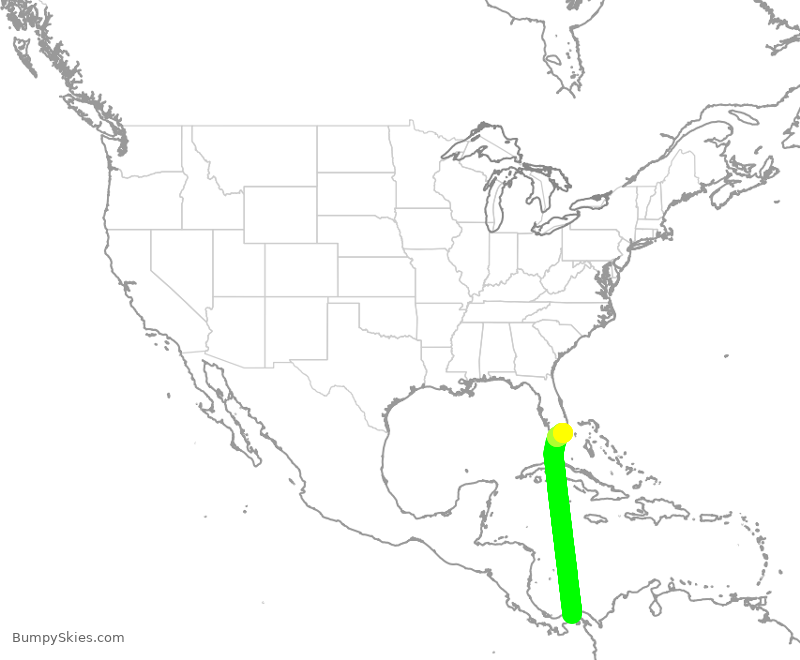 Turbulence forecast map for AAL960, PTY to MIA