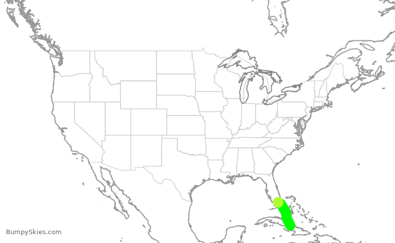 Turbulence forecast map for AAL9610, CMW to MIA