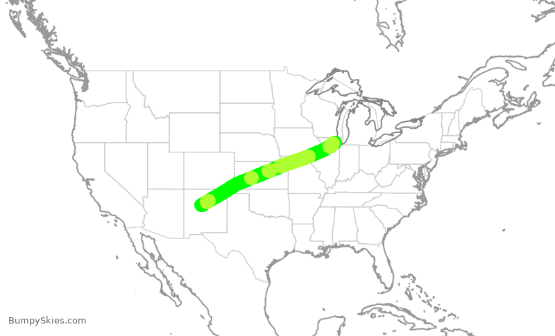 Turbulence forecast map for AAL9616, ABQ to ORD