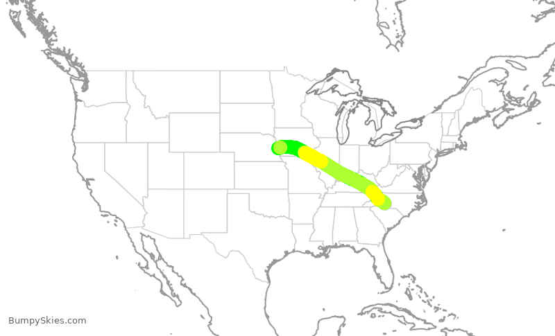 Turbulence forecast map for AAL961, CLT to OMA