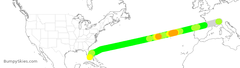 Turbulence forecast map for AAL9622, MXP to MIA