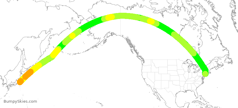 Turbulence forecast map for AAL9622, HND to JFK