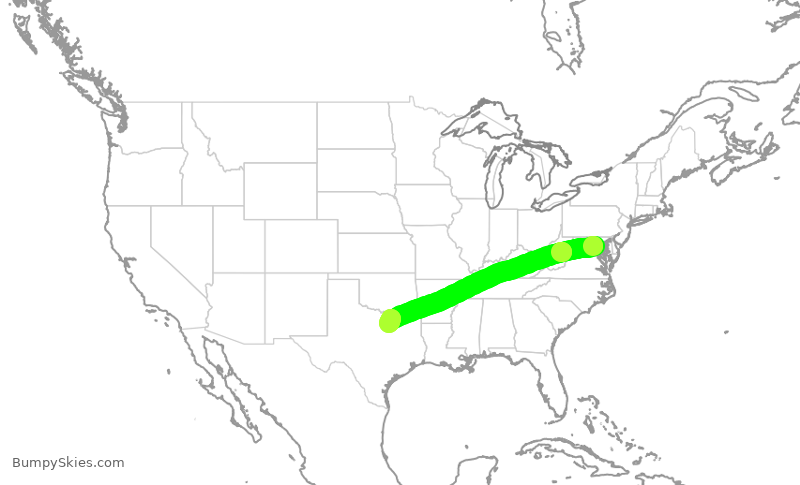 Turbulence forecast map for AAL967, DCA to DFW