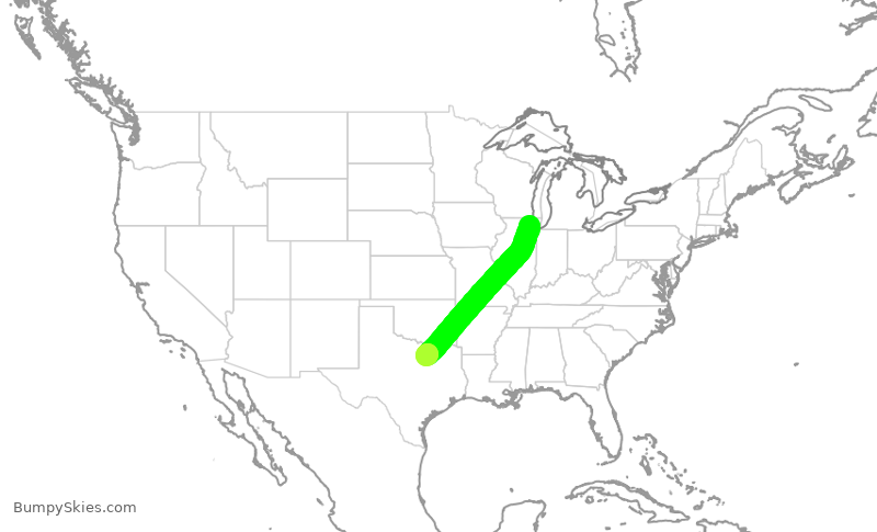 Turbulence forecast map for AAL967, ORD to DFW