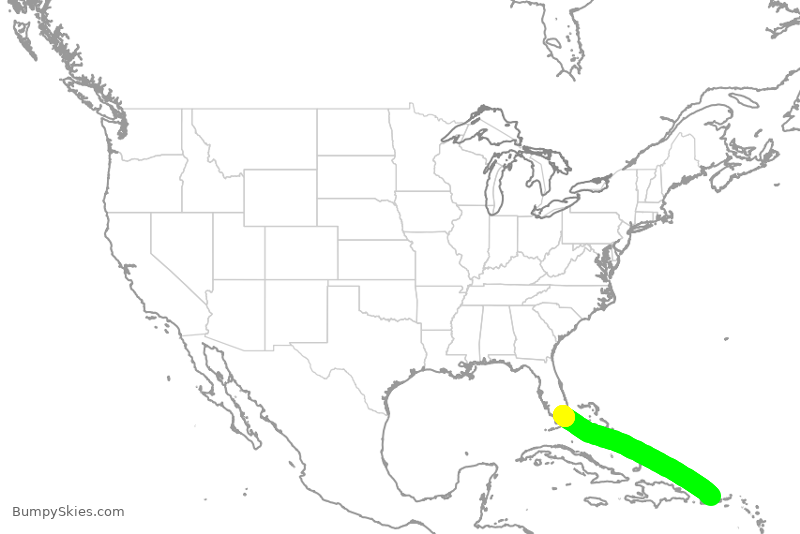 Turbulence forecast map for AAL967, SJU to MIA