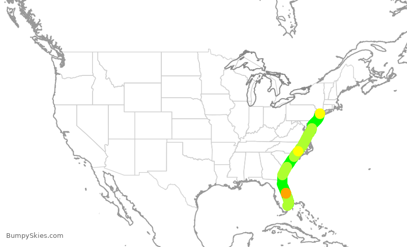 Turbulence forecast map for AAL968, LGA to FLL