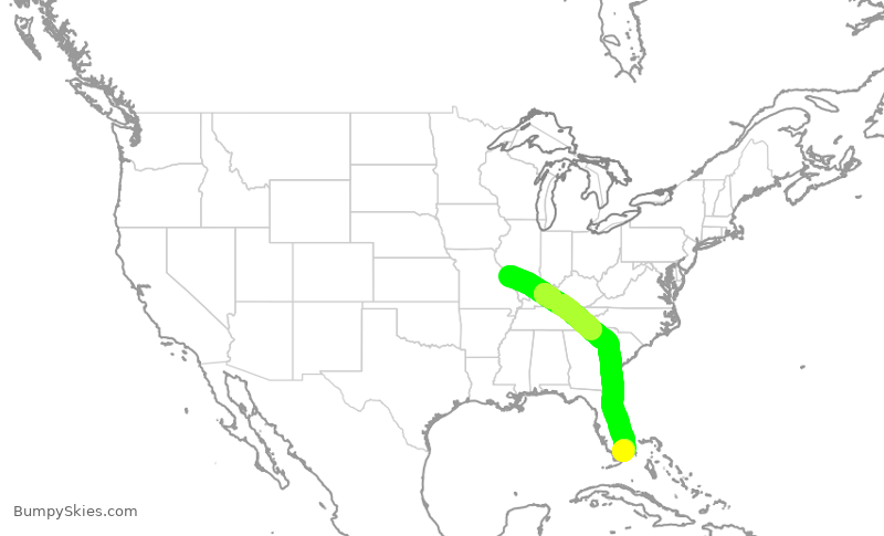 Turbulence forecast map for AAL968, STL to MIA
