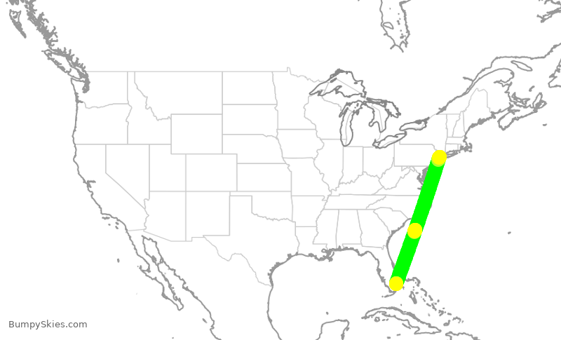 Turbulence forecast map for AAL9730, EWR to FLL