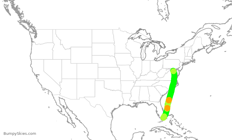 Turbulence forecast map for AAL973, DCA to MIA