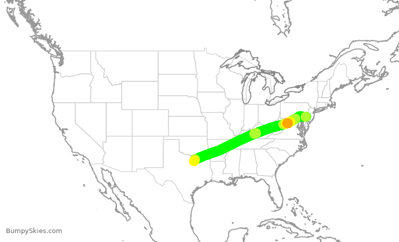 Turbulence forecast map for AAL9745, PHL to DFW