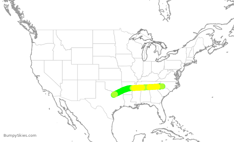 Turbulence forecast map for AAL974, CLT to DFW