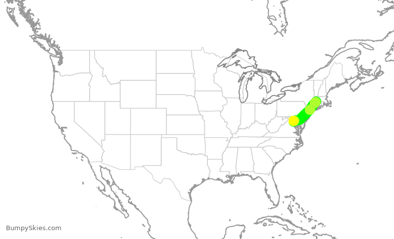 Turbulence forecast map for AAL974, DCA to BDL