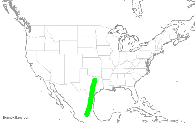Turbulence forecast map for AAL974, DFW to QRO