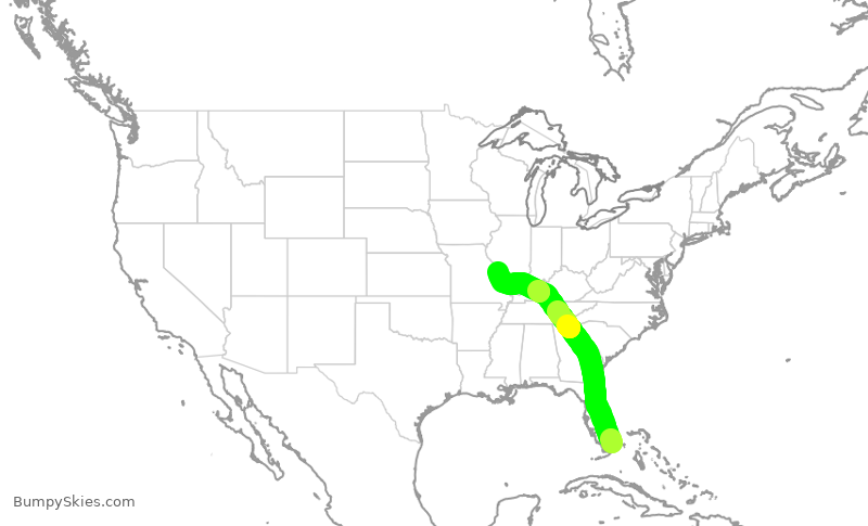 Turbulence forecast map for AAL974, MIA to STL