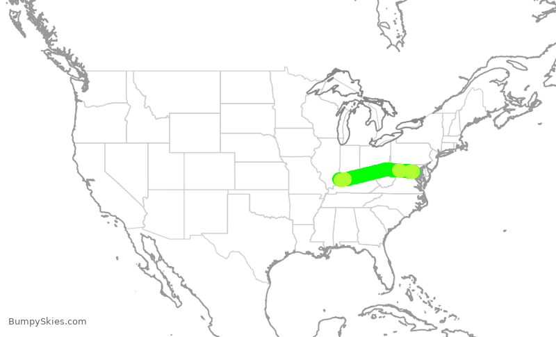 Turbulence forecast map for AAL9752, DCA to EVV